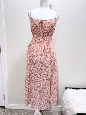 Forever 21 Cream Maxi Dress with Pink Floral Print Size XS